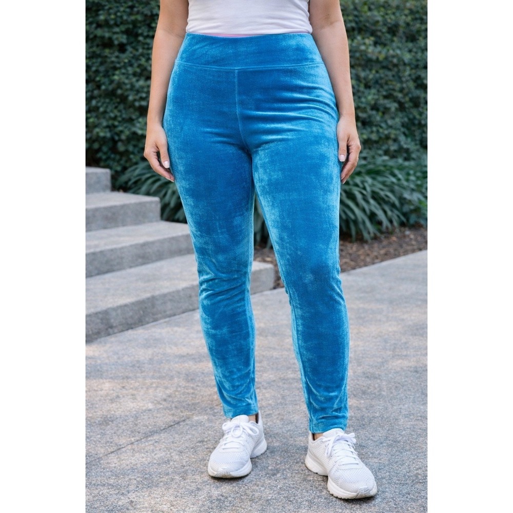Lilly Pulitzer Luxletic Velour Leggings Teal Blue UPF 50+‎ Size L Athletic
